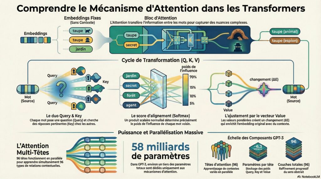 Chapitre 8 - L'attention dans les Transformers (requêtes, clés, valeurs, multi-têtes).